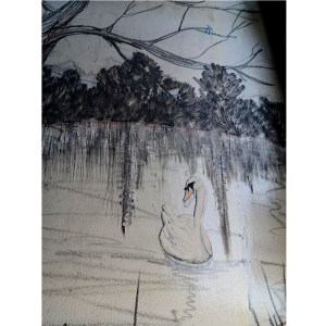 Early stage in the make with the black for the foliage complete and the swan in detail.